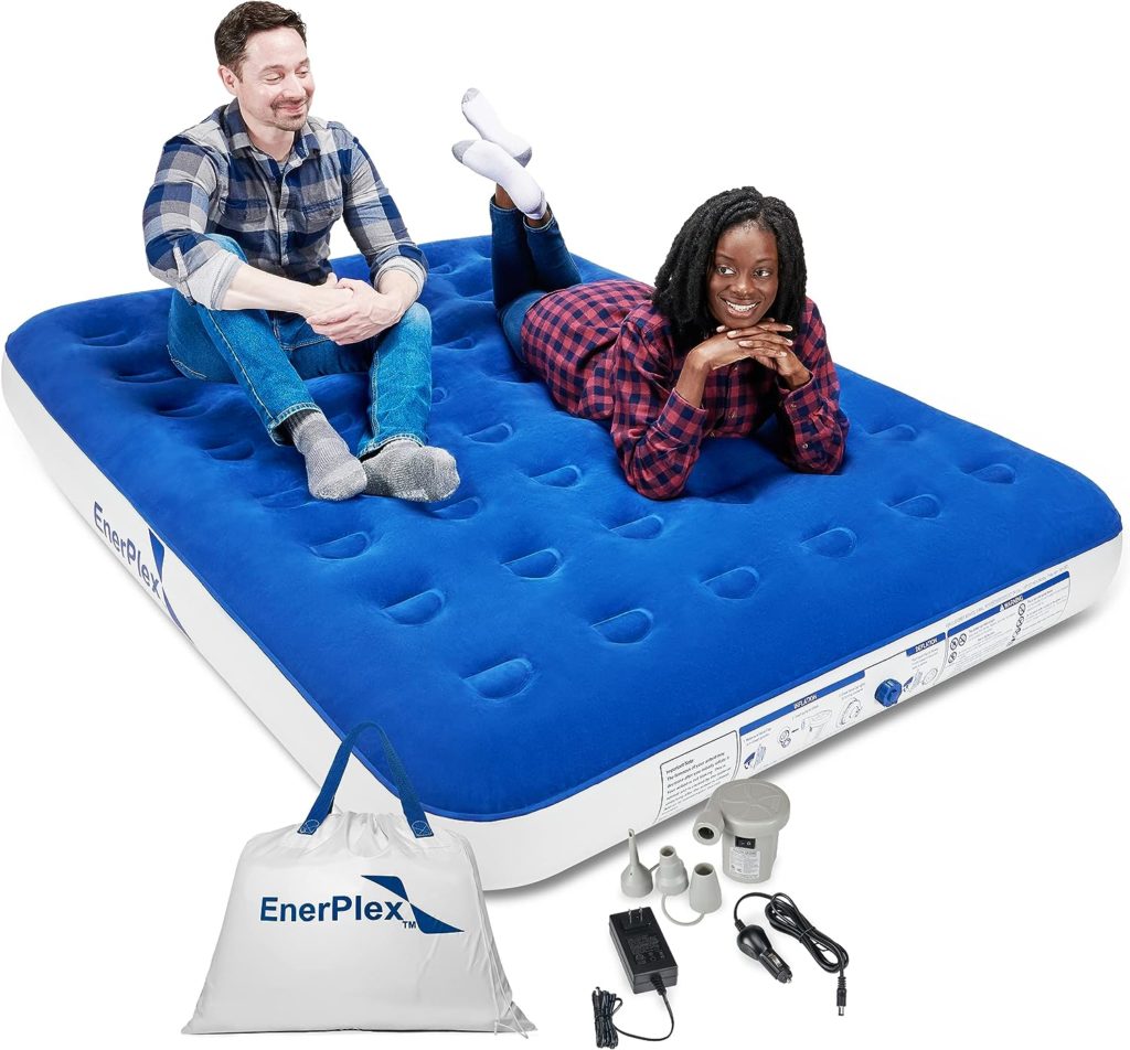 EnerPlex Never-Leak Camping Series Twin/Queen Camping Airbed with High Speed Pump Air Mattress Single High Inflatable Blow Up Bed for Home Camping Travel