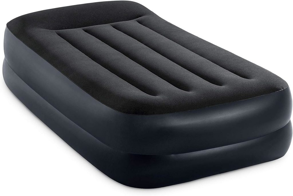 INTEX 64121EP Dura-Beam Plus Pillow Rest Air Mattress: Fiber-Tech – Twin Size – Built-in Electric Pump – 16.5in Bed Height – 300lb Weight Capacity,Navy