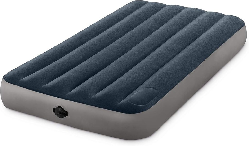 Intex 64781E Dura-Beam Standard Single-High Air Mattress: Fiber-Tech – Twin Size – 2-Step Pump – 10in Bed Height – 300lb Weight Capacity